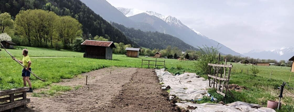 Ein kleines, umgepflügtes Gemüsefeld.